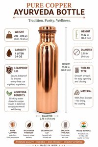 Copper <b>Water</b> <b>Bottle</b> Minimalist Design Portable Travel Drinkware Reusable Eco-Friendly Lids Included - Product Image 3