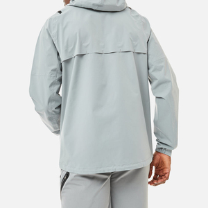 <b>Men's</b> Light Gray Eco-friendly Knitted Hooded Windbreaker <b>Jacket</b> with Shorts Set Quick Dry Sporty Winter Outfit - Product Image 4