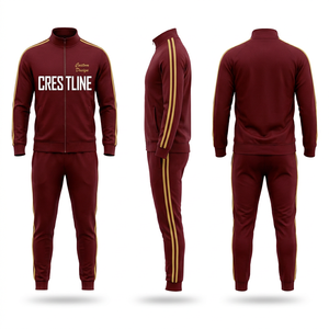 Ensemble de survêtement rayé gris et bordeaux pour homme, manches longues, capuche, fermeture éclair sur le devant, impression de logo personnalisé, poches latérales, vêtements d'automne - Product Image 5