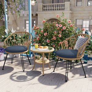 Ensemble de loisirs d'extérieur 2 pièces U_STYLE : Chaises individuelles en rotin avec table ronde en verre pour patios, balcons ou cours - Product Image 2