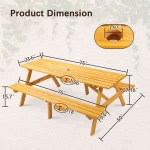 Tavolo da Picnic in Legno Marrone per 8 Persone con 2 Panche Integrate, Capacità 1000kg, per Campeggio, Giardino, Cene all'Aperto e Progetti Fai-da-Te - Product Image 2