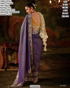 GHARANA Yellow Viscose Saree with Zari Embroidery Silk <b>Blouse</b> for Women Wedding Occasion Wrinkle Free Moisture Wicking KS-5681 - Product Image 5