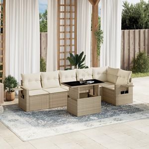 Set Divano da Giardino in Rattan Beige con Cuscini, 6 Posti, Arredamento da Esterno Stile Contemporaneo - Product Image 1