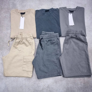 Custom Casual Men's Summer Street Wear Breathable <b>Knitted</b> Relaxed Fit Cotton Everyday Use Vintage T-shirt & Shorts <b>Set</b> - Product Image 1