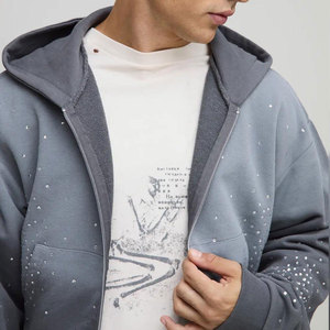 Vente en gros : Sweat à capuche pour homme taille XS, délavé à l'acide, respirant, design zippé, couleur unie, vêtement d'hiver en tissu polaire - Product Image 3