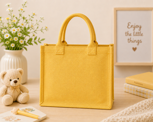 Cute Cartoon Lion Jute Tote <b>Bag</b> <b>Medium</b> <b>Size</b> Hand Length Handle Daily Shopping <b>Bag</b> Yellow - Product Image 6