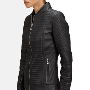 Chaqueta de Cuero Genuino Negro Sólido Estructurada, Otoño Invierno, Impermeable, Paneles Lineales Acolchados, Confección de Precisión, OEM ODM - Product Image 5