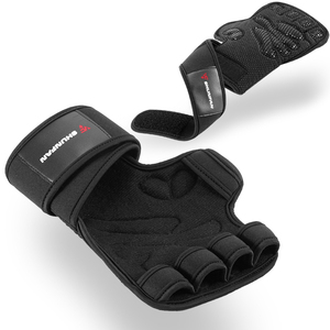 Gants de sport Shunpan à demi-doigts en cuir PU noir avec sangle de poignet réglable, antidérapants, respirants, pour la musculation, unisexe - Product Image 1