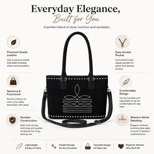 Western Genuine Suede Leather Shoulder <b>Bag</b> with Embroidered Stitch Detail Detachable Crossbody Strap Women's Fashion Handbag - Product Image 5