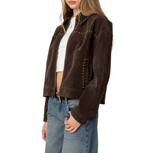 <b>Women</b> Short Genuine Leather <b>Jacket</b> Ladies Cropped Biker Slim Fit <b>Zip</b>-<b>Up</b> Black Customized Logo Factory Rate Wholesale - Product Image 4