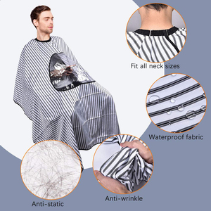 Capa de Peluquería a Rayas Blancas y Negras, Textil Antiadherente, Diseño para el Cabello, Cierre a Presión Ajustable, Antiarrugas, Alta Calidad - Product Image 3