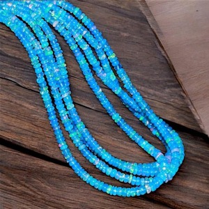 Cuentas de Ópalo Etíope Azul Intenso, Lisas y en Forma de Rondelle, Piedras Preciosas Naturales, Hilos de 16 Pulgadas, 3-4.5mm, Cuentas de Ópalo de Fuego Welo para Joyería al por Mayor - Product Image 2