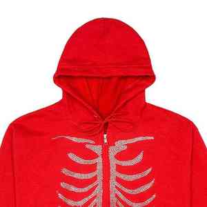 Custom <b>Red</b> Skeleton Rhinestone <b>Zip</b> <b>Up</b> <b>Hoodie</b> Y2K Streetwear Oversized Graphic Sweatshirt Goth Harajuku Men <b>Women</b> Sparkle Hoodies - Product Image 2