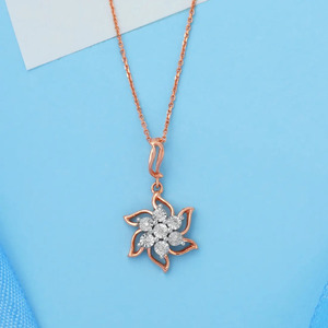 Starburst Floral Cluster Diamond <b>Gold</b> Chain <b>Pendant</b> <b>Necklace</b> - Product Image 1