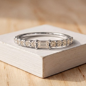 Exquisite Baguette And Round Cut Lab Grown Diamond Minimal 10K 14K 18K Solid Gold Color E VVS Diamond Fine <b>Stacking</b> <b>Ring</b> - Product Image 3