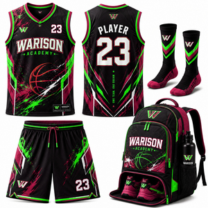 Warison Industries Customized Basketball Uniform Kit Plus Size Sleeveless Sportswear Basketball Uniform Set With Socks And Bag - Product Image 3