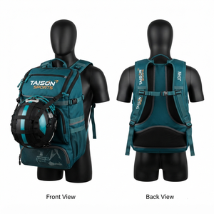 Sac à dos de football américain multi-panneaux en polyester robuste 600 GSM, bleu sarcelle et noir, pour hommes, avec logo personnalisé brodé et imprimé - Product Image 1