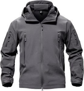 Men's Tactical Softshell <b>Jacket</b> Windproof Waterproof <b>Fleece</b> <b>Lined</b> Outdoor Hooded Winter Zip-Up Coat Multi-Zipper Pockets Stand - Product Image 1