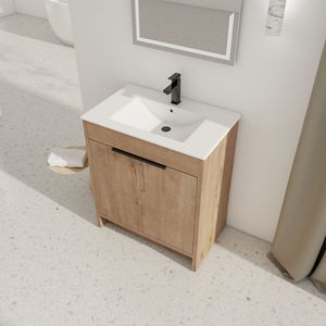 30-Inch Freestanding <b>Bathroom</b> <b>Vanity</b> with White Ceramic Sink & 2 Soft-Close Cabinet Doors BVB02430IMO BL9075B KD PACKING - Product Image 4