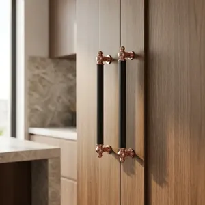 KELLTON Luxury Vintage <b>Black</b> & Rose Gold Square Durable Long Cabinet Pull <b>Handle</b> Decorative Wardrobe Door Furniture Hardware - Product Image 1