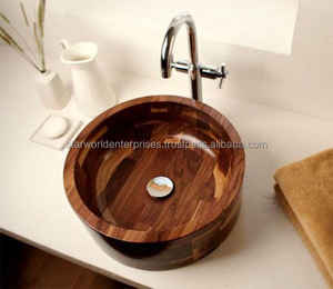 Lavabo de madera de mango de Acacia lavabo de hotel montaje en pared de madera hecho a mano en la India - Product Image 5