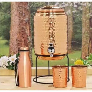 Distributeur d'eau de luxe en cuivre pur, pot à boissons martelé, réservoir, carafe en cuivre pour la santé ayurvédique et le yoga avec robinet - Product Image 5