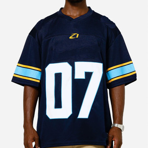 Camiseta Deportiva de Fútbol Americano, Transpirable, de Malla, Talla Grande, de Poliéster, para Entrenamiento, Unisex, Color Negro y Azul, Venta al Por Mayor - Product Image 2