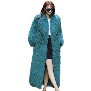 Winter Long-Style Mongolian Lamb Fur Coat <b>Plus</b> <b>Size</b> Real Sheep Fur Jacket Overcoat With Plain Dyed Technique - Product Image 1