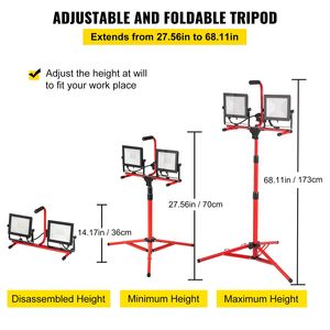 Dual-Head 10000 Lumen <b>LED</b> <b>Work</b> <b>Light</b> with Adjustable 27.6\" 68.1\" Foldable Tripod Stand 2PCS <b>LED</b> <b>Work</b> <b>Light</b> with Stand - Product Image 4