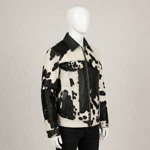 Chaqueta de Motero para Hombre, de Cuero Genuino con Patrón de Piel de Vaca, Cuello Camisero, Cierre de Cremallera, Corte Regular, Forro Grueso de Piel Sintética para Invierno - Product Image 3