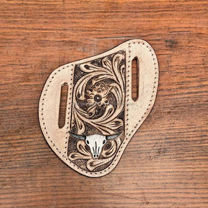 Hot Selling Men's Western Genuine <b>Leather</b> Bull <b>Tooling</b> Knife Sheath Handcrafted Folding Hunting Accessory for Christmas Gifts - Product Image 2
