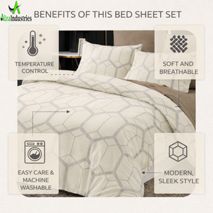 Juego de Sábanas con Estampado Geométrico Moderno, Ropa de Cama de Microfibra Suave con Fundas de Almohada | Colchón Doble King Size para Uso Doméstico y Hotelero, Resistente a la Decoloración - Product Image 4