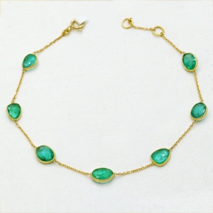 Pulsera hecha a mano de piedras preciosas de Esmeralda natural de calidad más vendida en pulsera de oro amarillo de 18K, joyería para venta al por mayor - Product Image 5