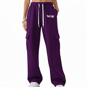 Pantalon de jogging décontracté tendance en molleton de coton couleur unie pour femme avec poches cargo latérales style ample – Grande Vente - Product Image 1