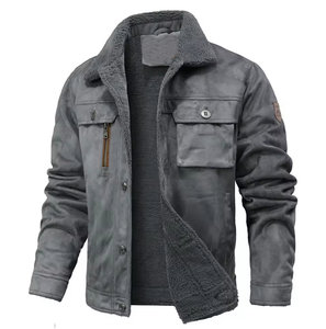 <b>Men's</b> Winter Safari <b>Jacket</b> Stand Collar Coated Genuine <b>Leather</b> Waterproof Plain Dyed Denim Standard OEM Service High Pattern - Product Image 5