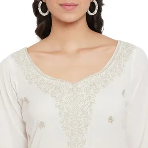 Collection Safaa Été 2026 : Ensemble en coton tissé Chikankari gris de qualité supérieure – Tissu non coupé avec dupatta - Product Image 3