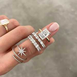 Oval Emerald Lab Grown Diamond Wedding Bands Minimalist Half Eternity <b>Stacking</b> <b>Rings</b> Custom 10kt 14K 18K Solid Gold Wholesale - Product Image 4