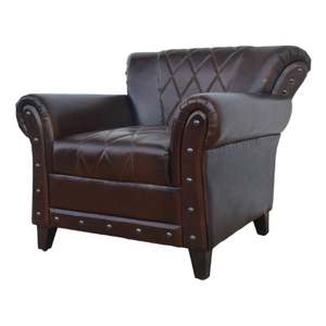 Premium Genuine Leather Chesterfield <b>Wing</b> <b>Chair</b> with Button Tufted Back Rolled <b>Arms</b> Solid Wood Legs Brown Classic Living Room - Product Image 3