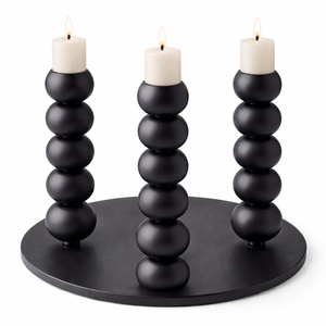 Minimalist single ball candle holder <b>black</b> metal modern candle stand compact design tabletop decor stylish home decoration best - Product Image 6