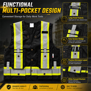 เสื้อกั๊กนิรภัยสะท้อนแสงสีเขียวนีออน ระดับ 2 สำหรับผู้ชาย เหมาะสำหรับงานควบคุมการจราจร ยูนิฟอร์มเจ้าหน้าที่กลางแจ้ง ทำงานได้ทุกฤดู ผลิตจากโพลีเอสเตอร์ - Product Image 5
