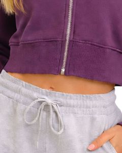 Sudadera con capucha corta para mujer, color morado ciruela, de algodón y forro polar, corte ajustado, estilo casual, ligera, para uso diario. - Product Image 6