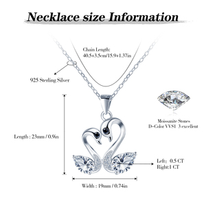 Collier pendentif double <span class=keywords><strong>cygne</strong></span> en argent sterling 925 avec moissanite étincelante, chaîne réglable 40,5+3,5 cm - Product Image 2