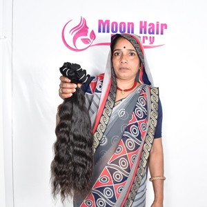 Extensions de cheveux humains noirs 100% naturels, en lots de couleur naturelle, ondulés, à double trame machine, ondulation profonde, cuticules alignées, cheveux bruts de temple indien - Product Image 1