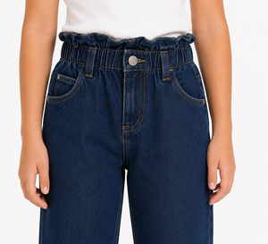 Jeans de Mezclilla Azul Oscuro para Niñas, Corte Recto, Cintura Alta, Estilo Casual, Calidad Premium, Algodón, Ajuste Regular y Cómodo - Product Image 4