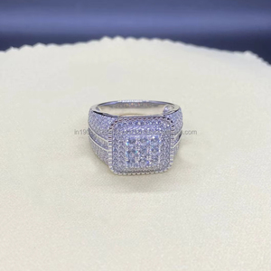 925 Sterling Silver Rhodium Plated Hip Hop <b>Iced</b> Out Cluster Men's <b>Ring</b> with Prong Setting Stylish Gift Jewelry for Anniversary - Product Image 1