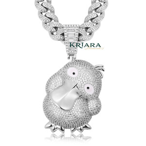 Colgante de Pato de Plata 925 Bañado en Oro con Diamante Cultivado en Laboratorio, Corte Brillante Redondo, Estilo Hip Hop, Encanto de Animal Adorable, Joyería de Regalo Unisex - Product Image 3