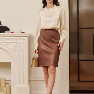 กระโปรงหนังสำหรับผู้หญิง เอวสูง ความยาวระดับเข่า ทรงเข้ารูป กระโปรงทรงดินสอ หนังเทียม ความยาวปานกลาง ชุดลำลอง - Product Image 4