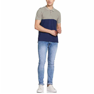 เสื้อโปโลผู้ชาย แขนสั้น ผ้าถัก ดีไซน์เรียบง่าย สีบลูแอนด์เกรย์ - Product Image 4