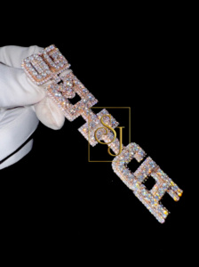 Rappeur pour hommes initiale caution verticale VVS Moissanite diamant testeur Bling pendentif 925 argent massif personnalisé nom lettre collier cadeau - Product Image 6