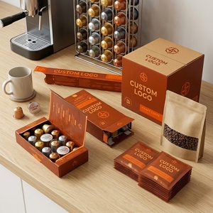 Custom Double Sided Printed Paper Box Packaging With Embossing And Gold Foil For Tea Espresso Coffee Capsules Use - Product Image 4